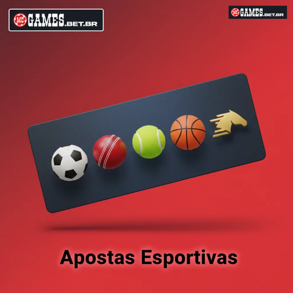 Tela de apostas esportivas da MC Games: 30+ esportes, pré-jogo, ao vivo e cash out; futebol, basquete, tênis e mais.