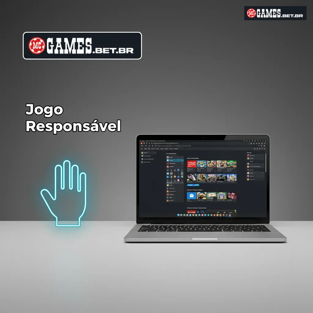 Banner 'Jogo Responsável' do MC Games com dicas: orçamento, limites de depósito/perda, pausas, autoexclusão e ajuda.