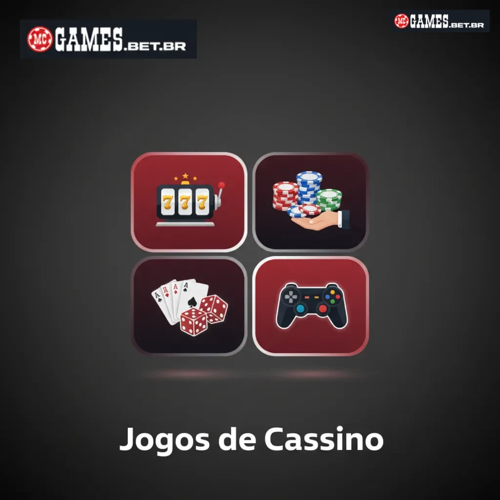 Tela de cassino online da MC Games com seleção de slots, roleta, blackjack, bacará e jogos ao vivo.