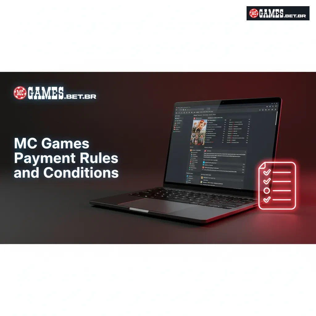 Banner de regras de pagamento MC Games no Brasil: titularidade igual, verificação, BRL, bônus/rolagem, limites e horários.