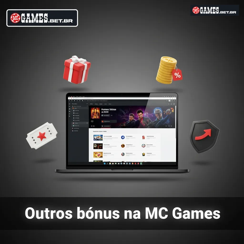 Banner de Outros bônus na MC Games: recarga semanal, giros grátis, cashback, aposta sem risco e fidelidade.