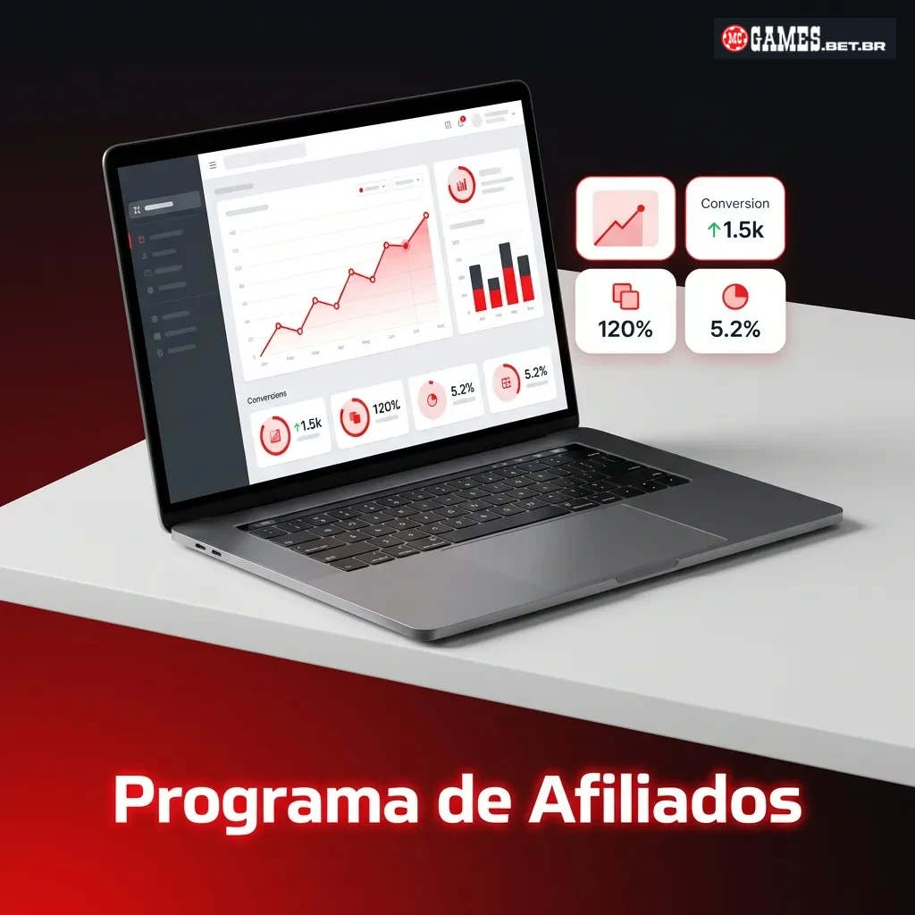 Painel de estatísticas do programa de afiliados mostrando comissões, cliques, cadastros e opções de pagamento disponíveis