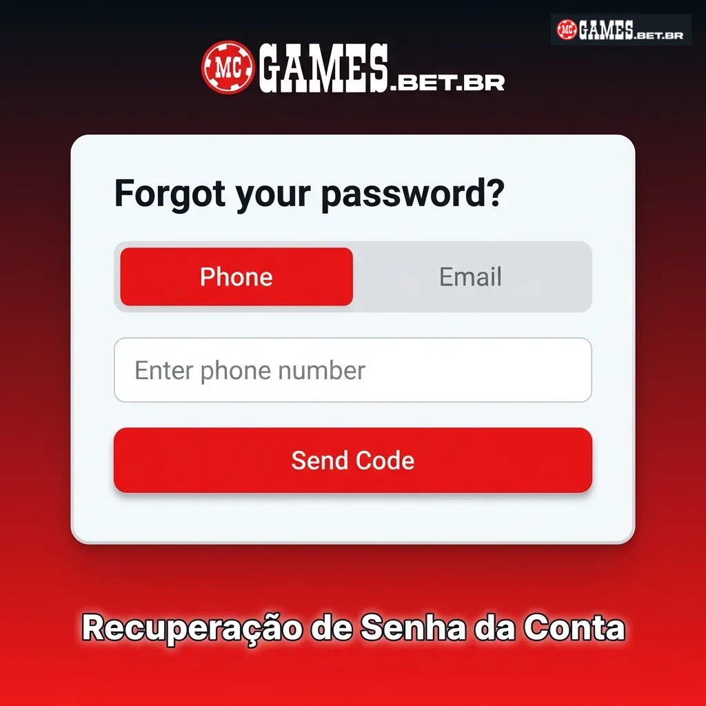 Tela de recuperação de senha mostrando campos de e-mail e telefone para redefinir acesso à conta do usuário.