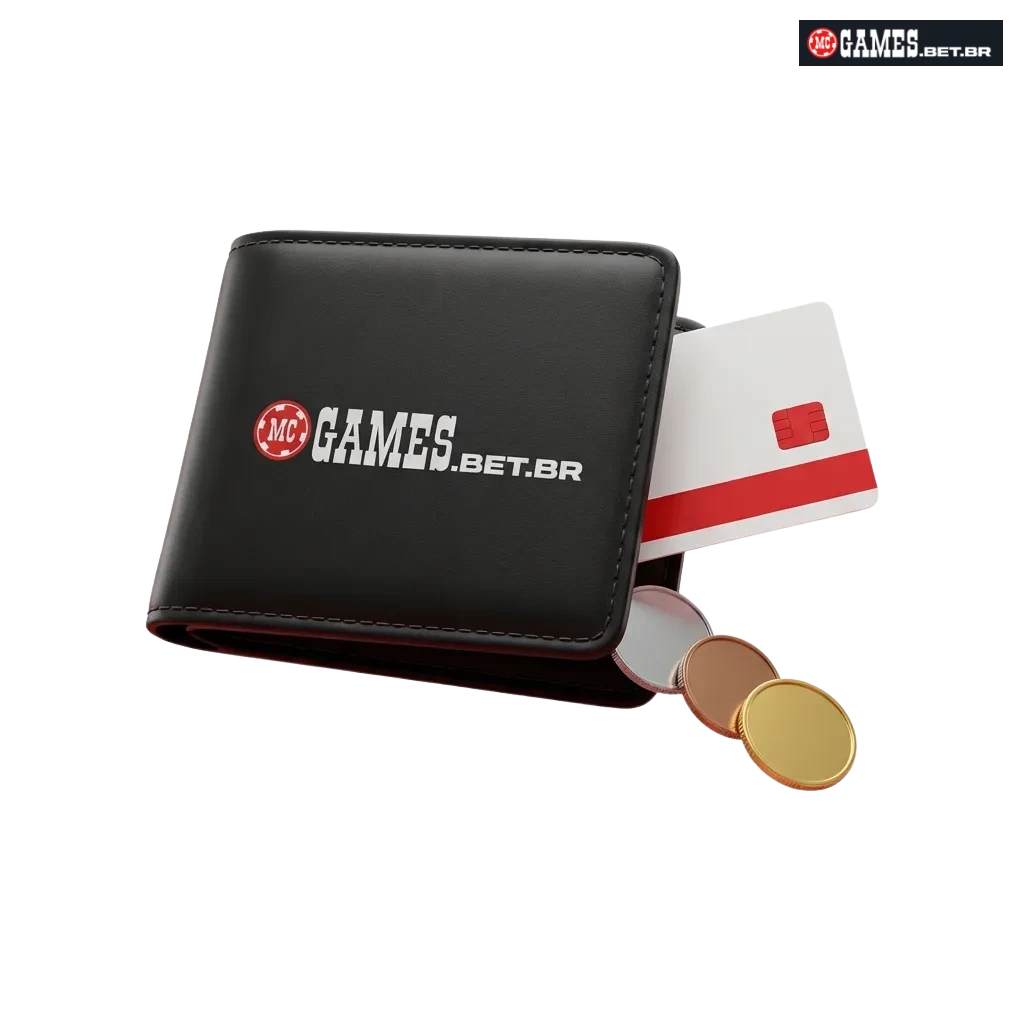 Interface de depósito e saque MC Games mostrando opções Pix, cartões e valores mínimos no Brasil